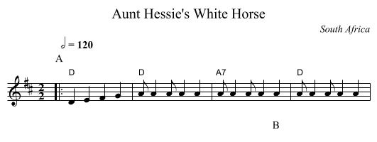 Aunt Hessie's White Horse - staff notation
