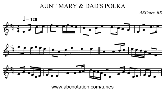 AUNT MARY & DAD'S POLKA - staff notation