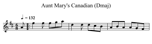Aunt Mary's Canadian (Dmaj) - staff notation