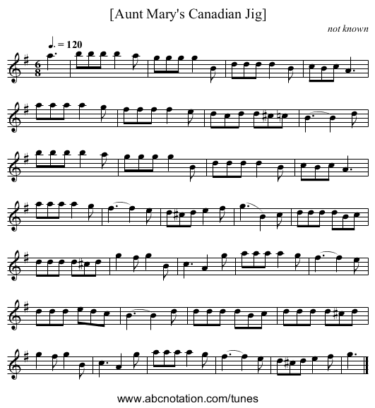 [Aunt Mary's Canadian Jig] - staff notation