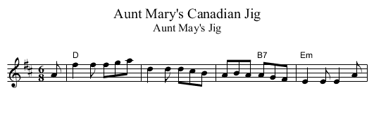 Aunt Mary's Canadian Jig - staff notation