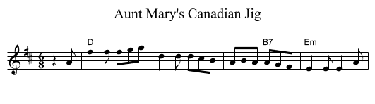 Aunt Mary's Canadian Jig - staff notation