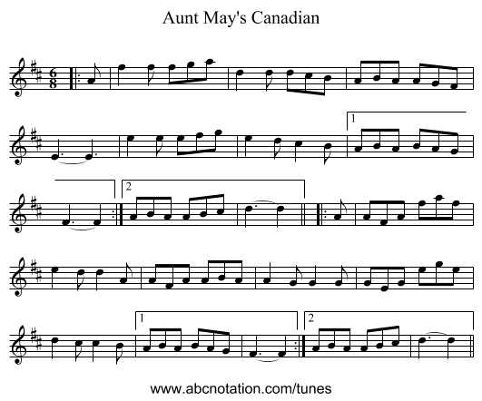 Aunt May's Canadian - staff notation