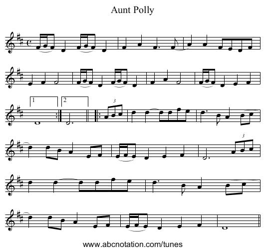 Aunt Polly - staff notation