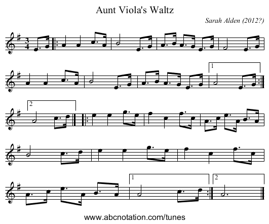 Aunt Viola's Waltz - staff notation