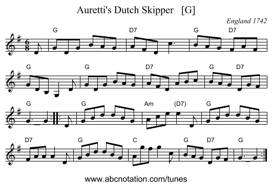 Auretti's Dutch Skipper   [G] - staff notation