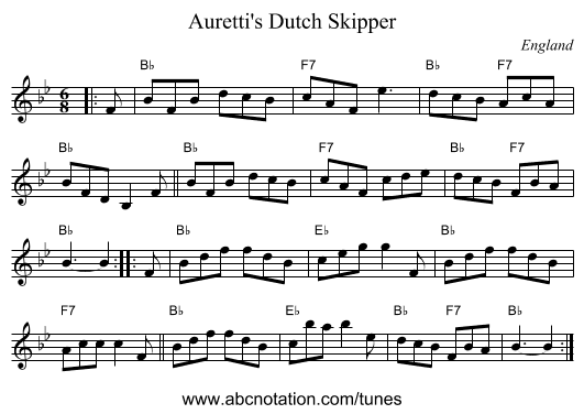 Auretti's Dutch Skipper - staff notation