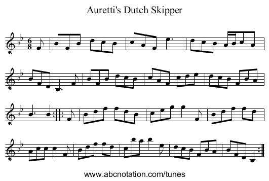 Auretti's Dutch Skipper - staff notation