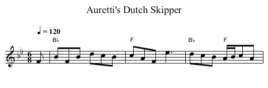 Auretti's Dutch Skipper - staff notation