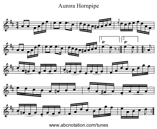 Aurora Hornpipe - staff notation