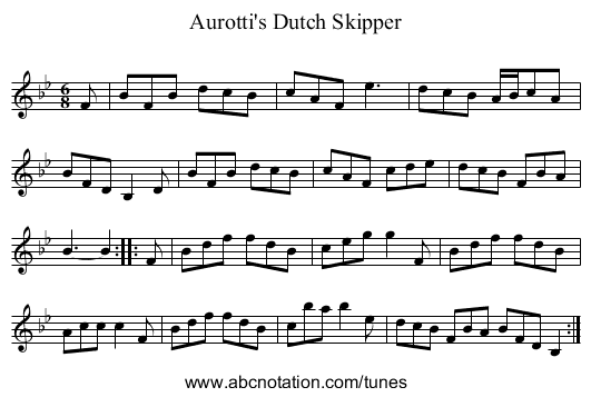 Aurotti's Dutch Skipper - staff notation