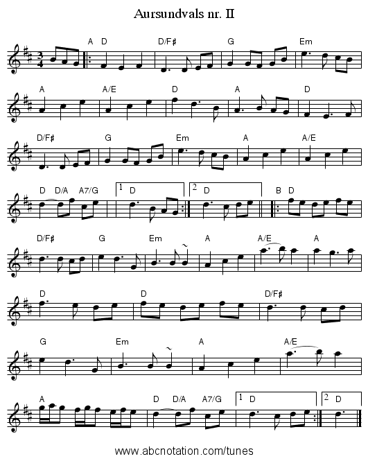 Aursundvals nr. II - staff notation