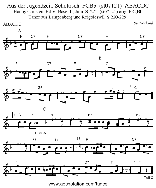 Aus der Jugendzeit. Schottisch FCBb (st07121) ABACDC - staff notation