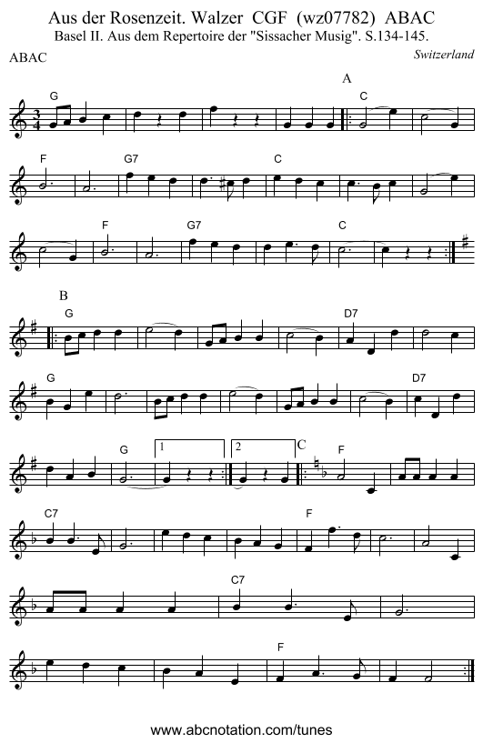 Aus der Rosenzeit. Walzer  CGF  (wz07782)  ABAC - staff notation