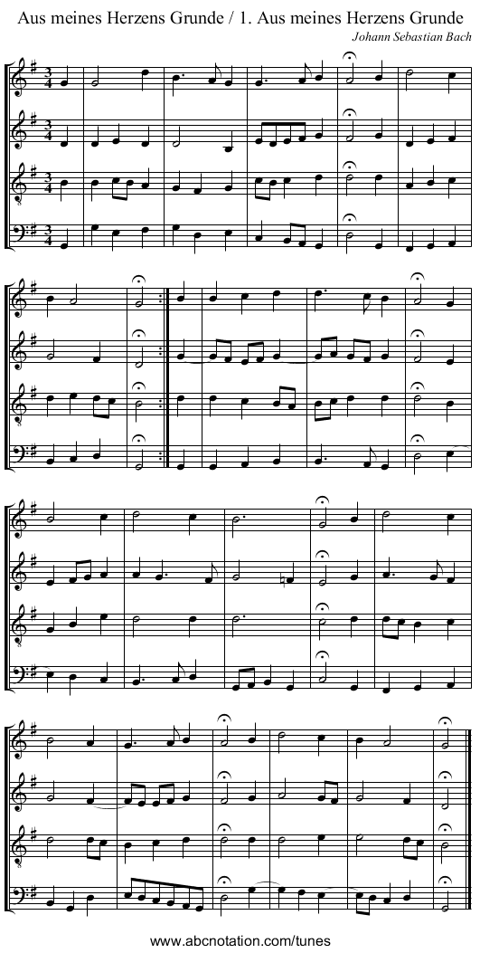 Aus meines Herzens Grunde / 1. Aus meines Herzens Grunde - staff notation