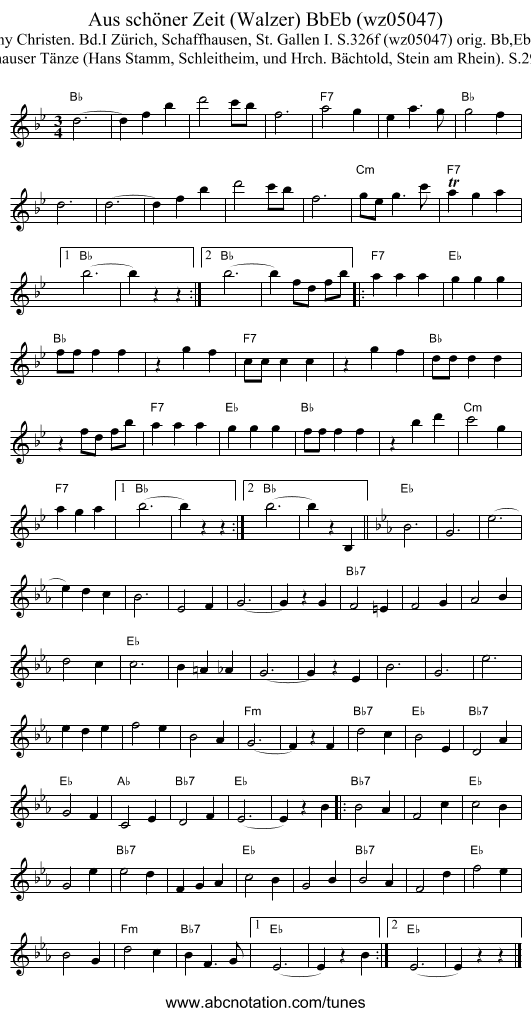 Aus sch&ouml;ner Zeit (Walzer) BbEb (wz05047) - staff notation