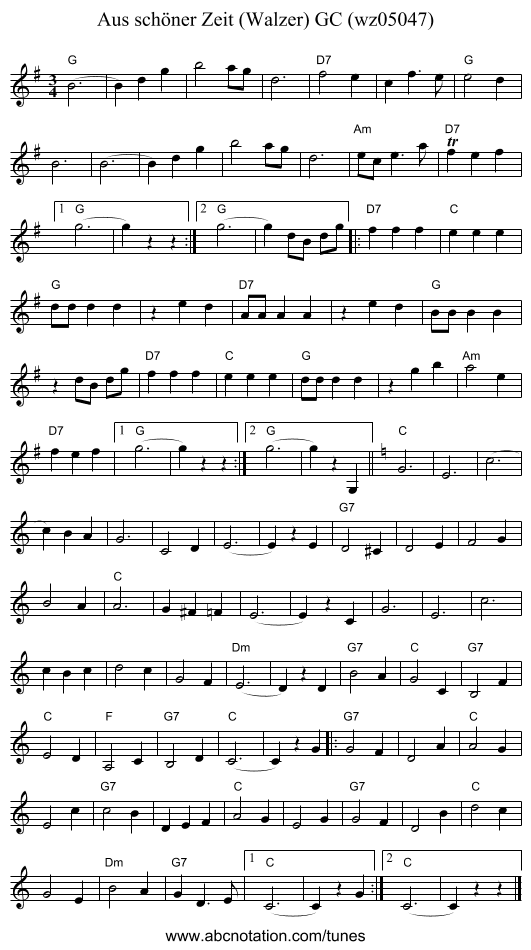 Aus sch&ouml;ner Zeit (Walzer) GC (wz05047) - staff notation