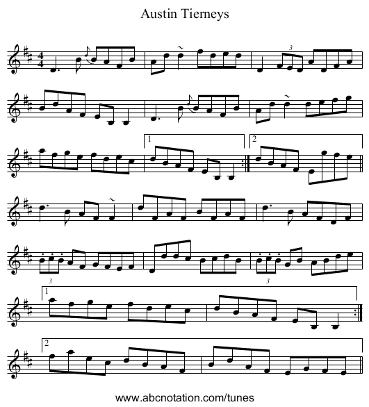 Austin Tierneys - staff notation