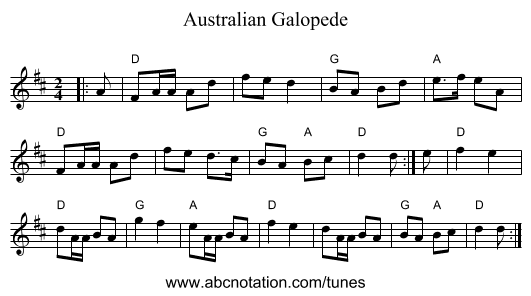 Australian Galopede - staff notation