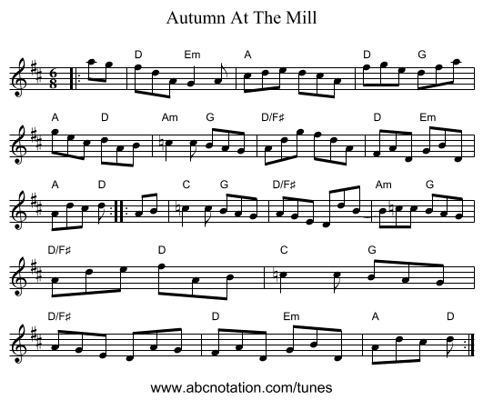 Autumn At The Mill - staff notation