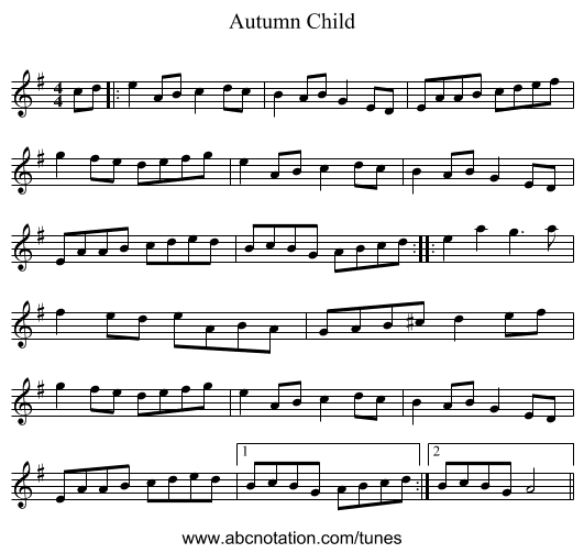 Autumn Child - staff notation