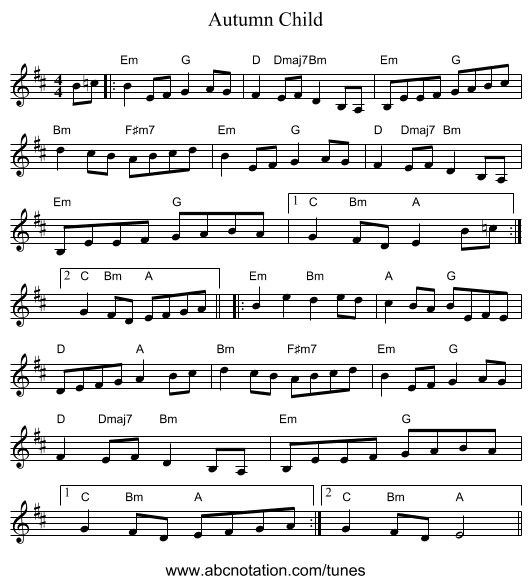 Autumn Child - staff notation