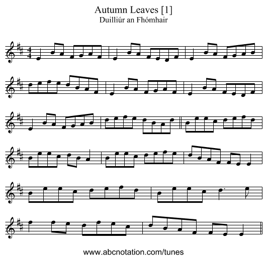 Autumn Leaves [1] - staff notation