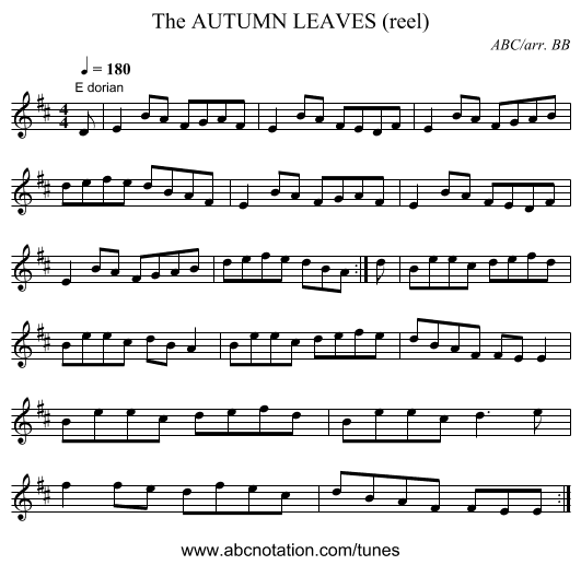 AUTUMN LEAVES (reel), The - staff notation