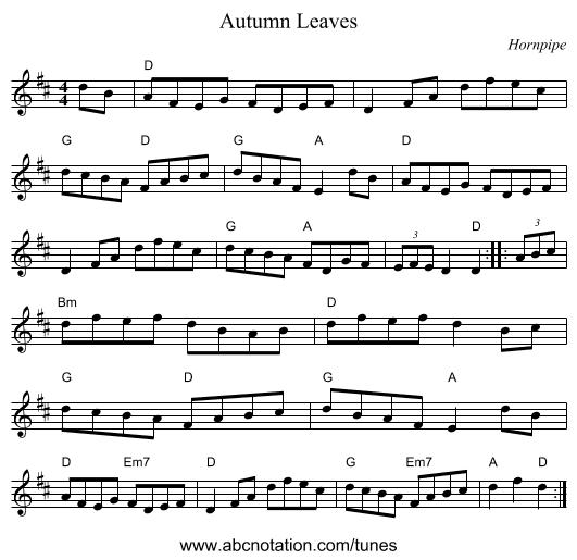 Autumn Leaves - staff notation