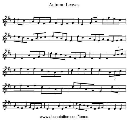 Autumn Leaves - staff notation