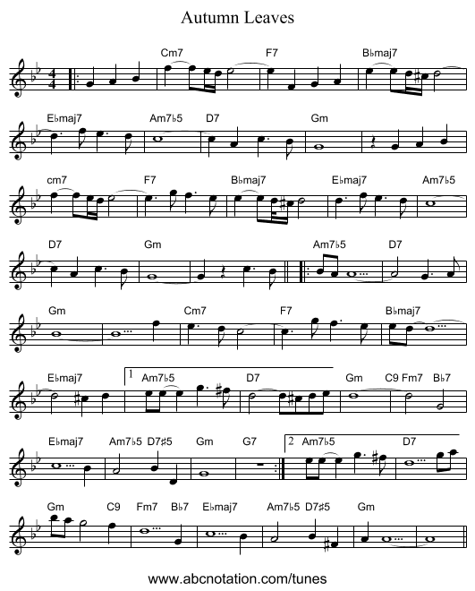 Autumn Leaves - staff notation