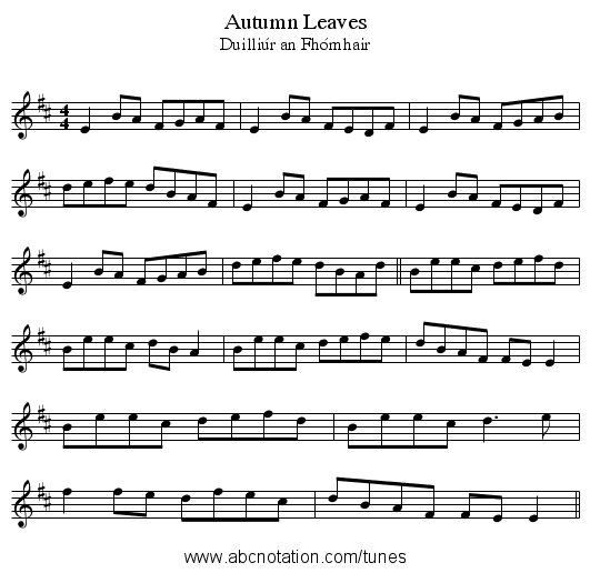 Autumn Leaves - staff notation