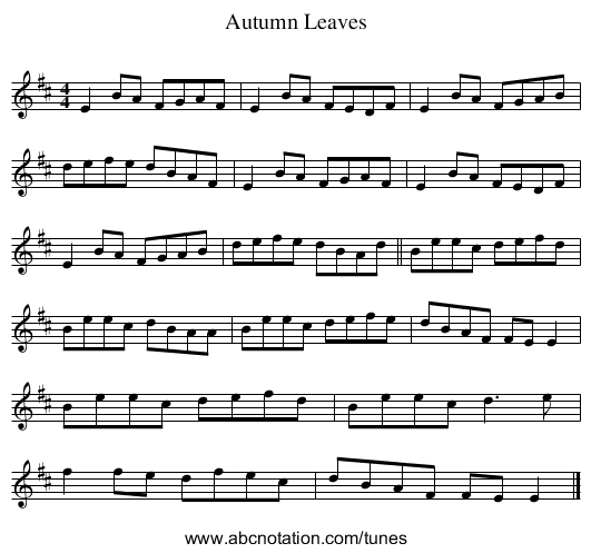 Autumn Leaves - staff notation
