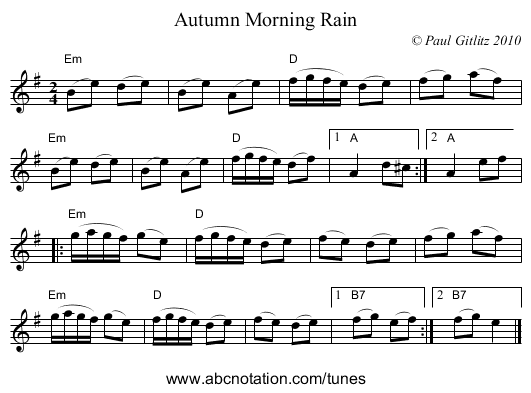 Autumn Morning Rain - staff notation