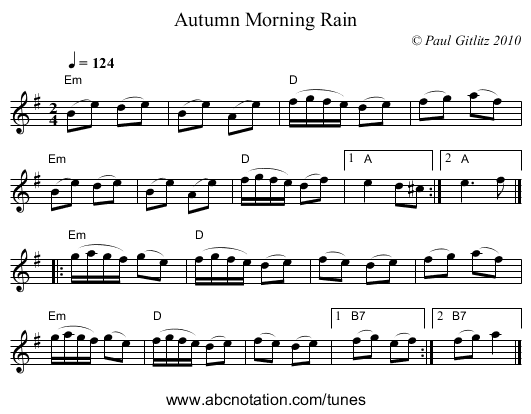 Autumn Morning Rain - staff notation