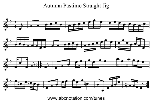 Autumn Pastime Straight Jig - staff notation
