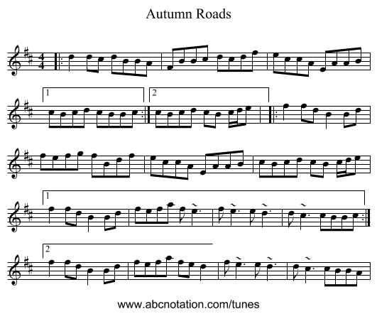 Autumn Roads - staff notation