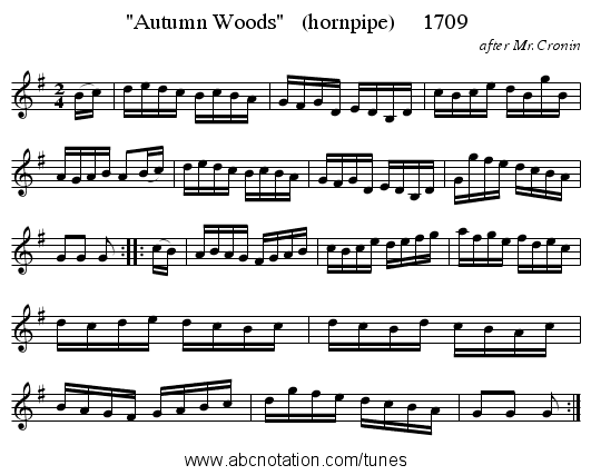 Autumn Woods (hornpipe) 1709 - staff notation