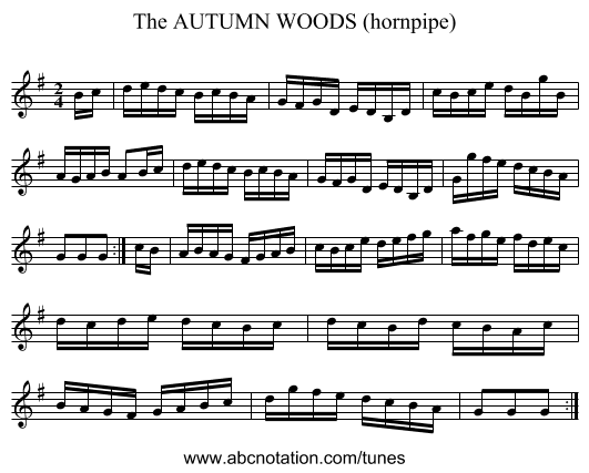 AUTUMN WOODS (hornpipe), The - staff notation