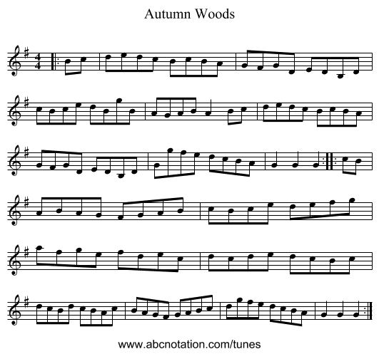 Autumn Woods - staff notation