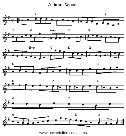 Autumn Woods - staff notation