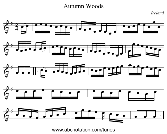 Autumn Woods - staff notation
