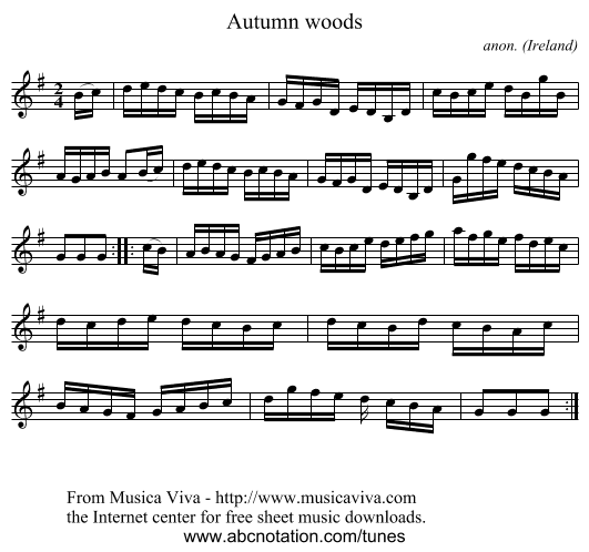 Autumn woods - staff notation