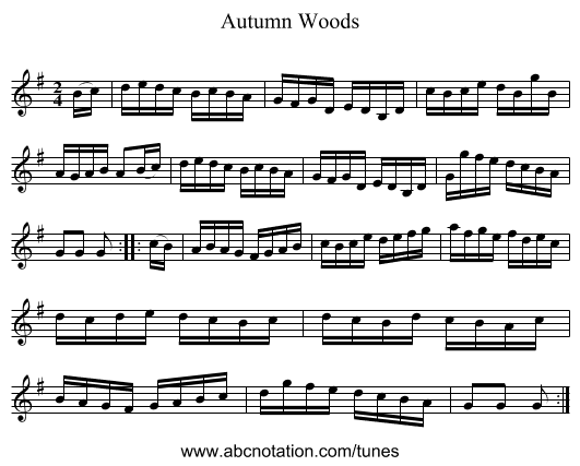 Autumn Woods - staff notation