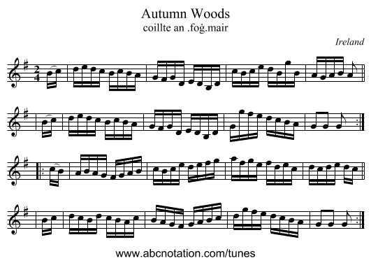 Autumn Woods - staff notation