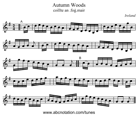 Autumn Woods - staff notation