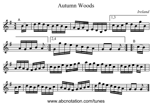 Autumn Woods - staff notation