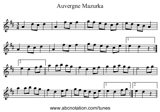 Auvergne Mazurka - staff notation