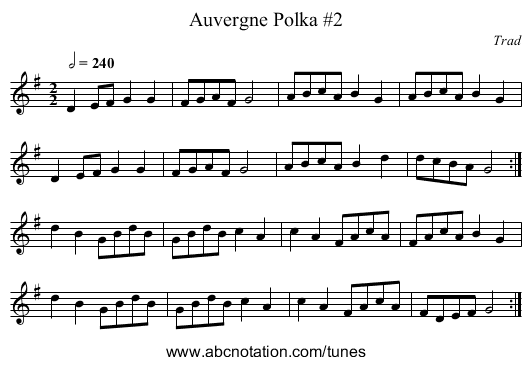 Auvergne Polka #2 - staff notation