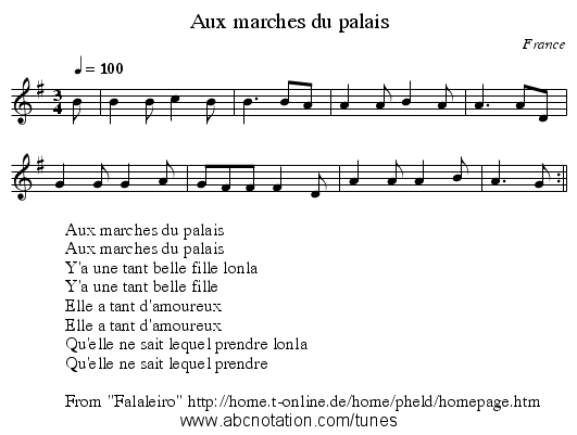 Aux marches du palais - staff notation
